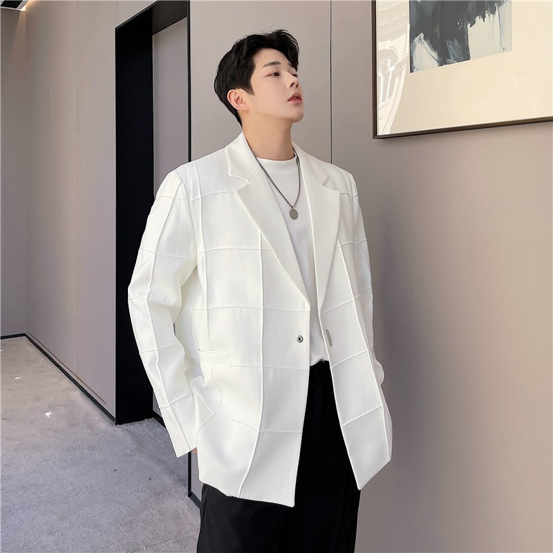 Loose and personalized plaid solid color suit jacket