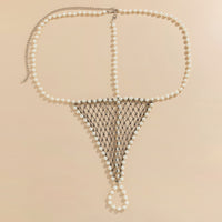 Women's sexy and simple imitation pearl woven chest chain set, new creative fishing net waist chain