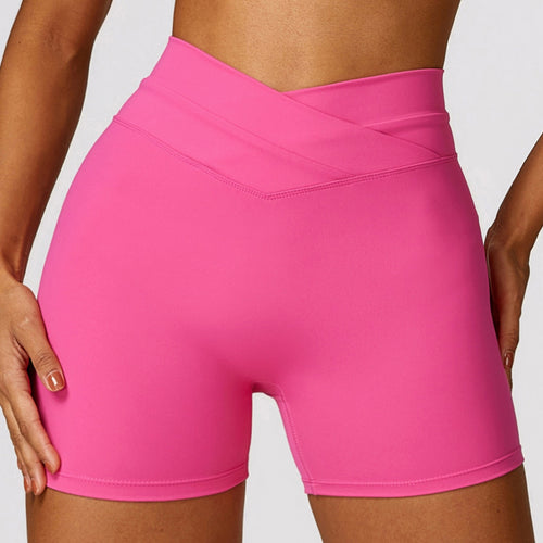 Tight hip lifting yoga shorts, brushed cross high waisted fitness shorts, women's running pants for external wear