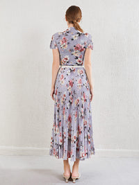 Printed pleated top age reducing skirt high waisted large hem skirt women's suit