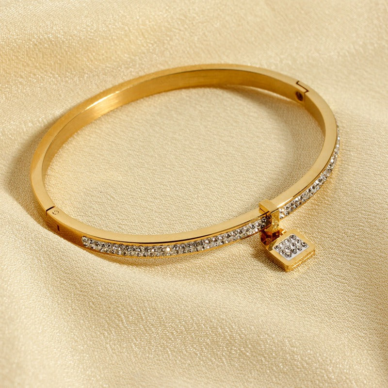 Super Flash Full Diamond Lock Head Concealed Buckle Bracelet Mud Diamond Small Square Lock Bracelet Jewelry