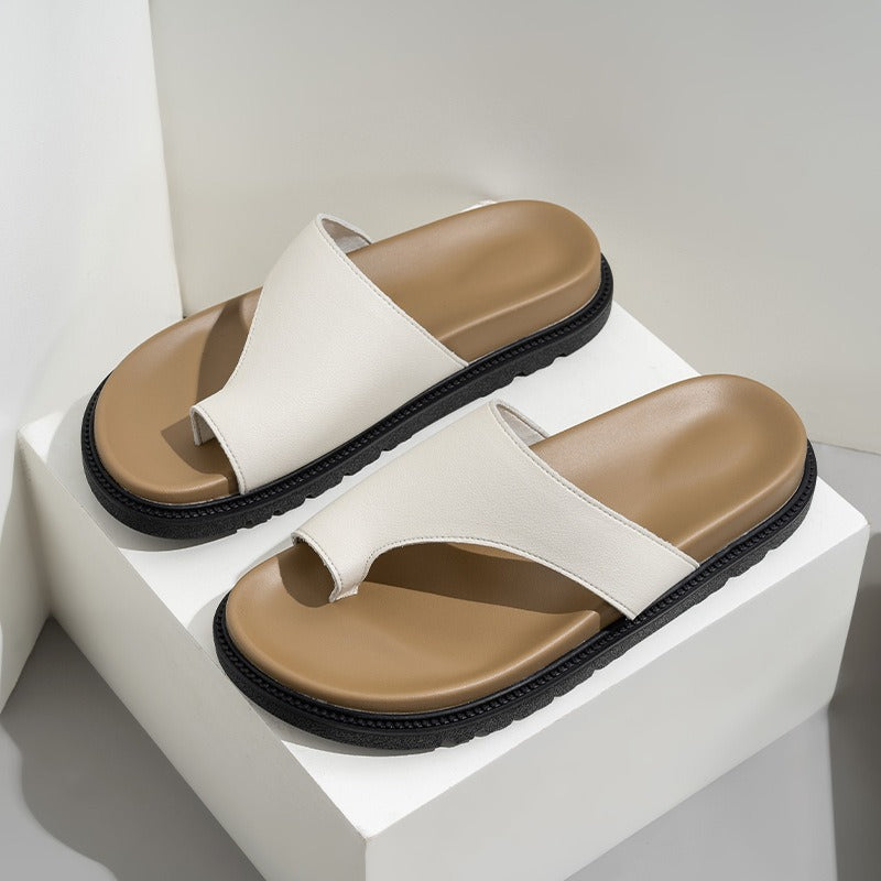 Genuine leather thick sole clip on women's sandals and slippers Boken retro soft sole