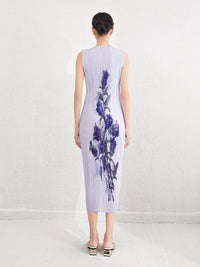 Elegant and elegant print, loose and slimming round neck, sleeveless summer new pleated skirt