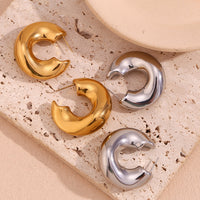 Irregular streamlined round earrings, stainless steel gold earrings, female