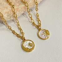 Vintage three-dimensional sun and moon round coin necklace mother-of-pearl pendant jewelry