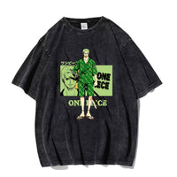 Washed old One Piece King short sleeved T-shirt for men and women's trendy large loose cotton parent-child top