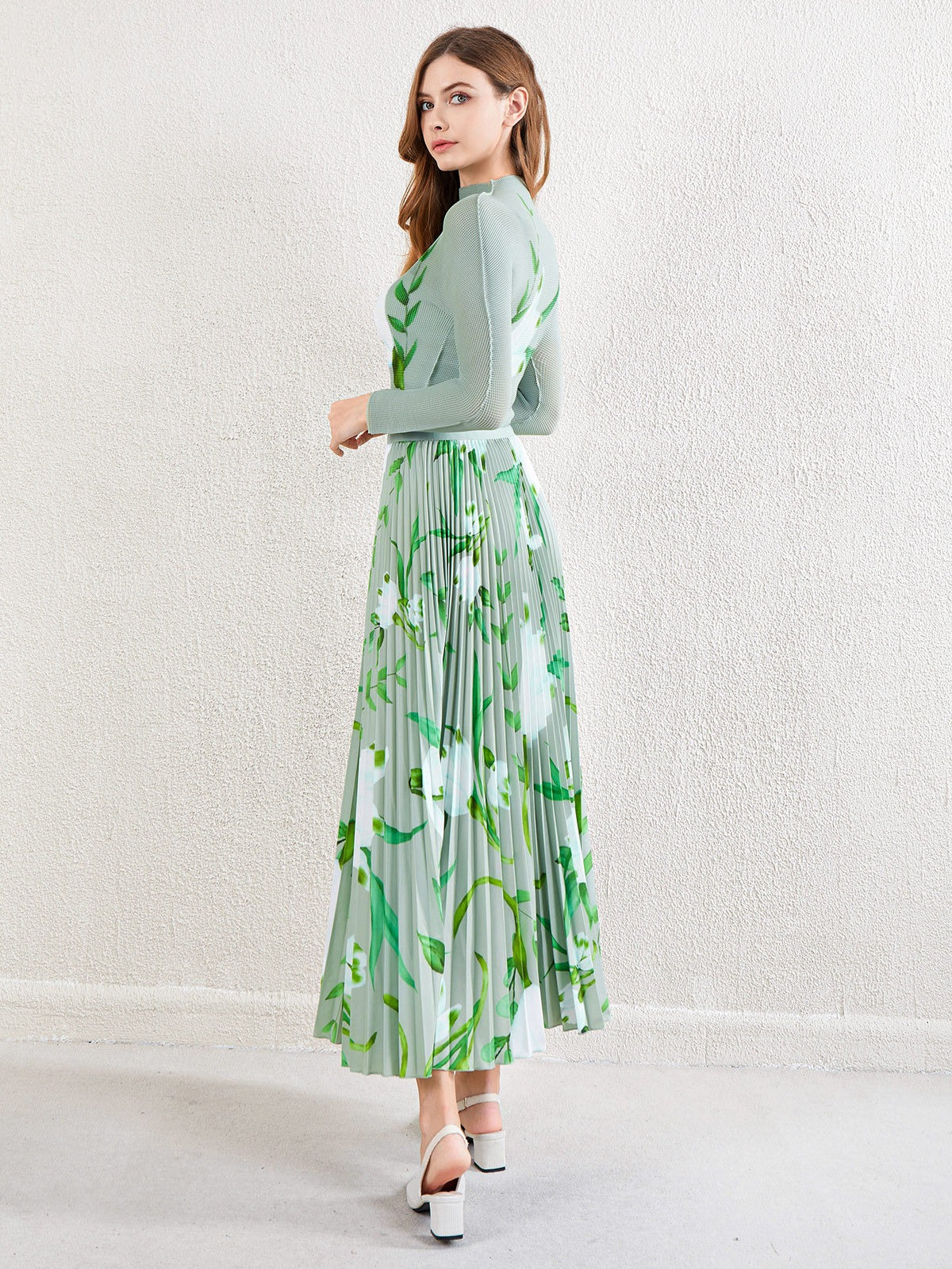 طقم مكون من قطعتين بنصف تنورة، طقم تنورة نسائية مطبوعة بأكمام طويلة