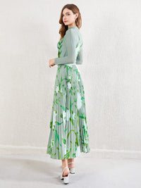 طقم مكون من قطعتين بنصف تنورة، طقم تنورة نسائية مطبوعة بأكمام طويلة