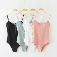 Mushroom edge open cut jumpsuit women's breasted camisole vest