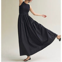 Slim fit sleeveless vest dress, knitted patchwork long skirt for women