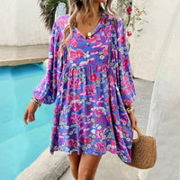 Women's Foreign Trade Shein Independent Station 2024 Spring/Summer Leisure Holiday Printed Long sleeved Dress