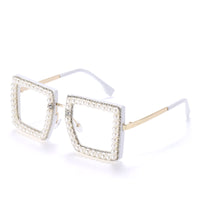 New Square Plain Glasses Hand-Encrusted Fashion Flat Mirror Anti-Blue Light Computer Glasses Frame