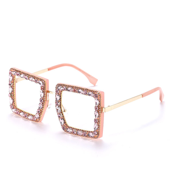 New Square Plain Glasses Hand-Encrusted Fashion Flat Mirror Anti-Blue Light Computer Glasses Frame