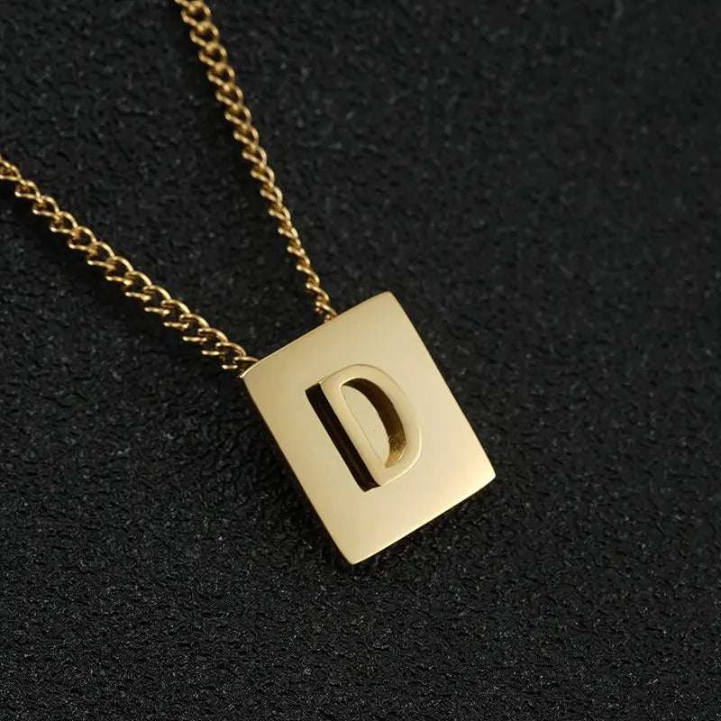 Stainless steel square letter necklace design titanium steel 26 letter necklace for women