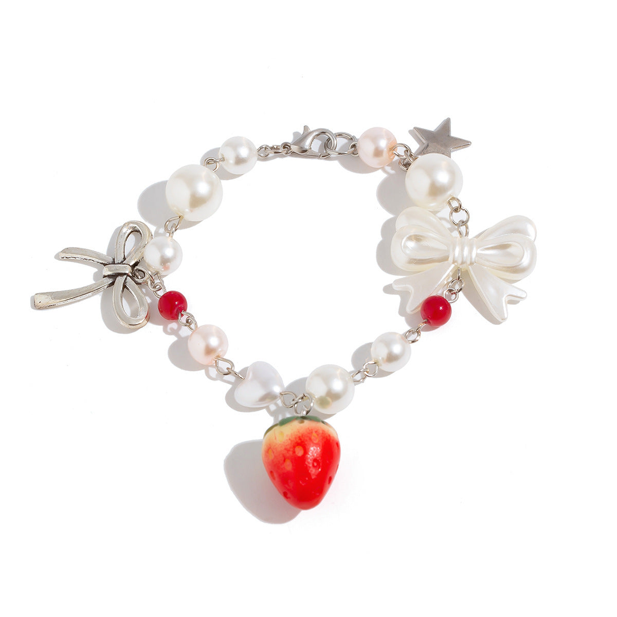 Sweet strawberry bow bracelet Bracelet temperament versatile imitation pearl vacation jewelry