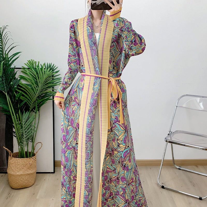 New Pleated Printed Robe Middle East Dubai Elegant Cardigan Outwear