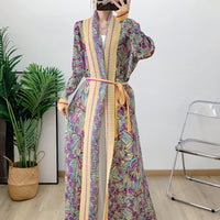 New Pleated Printed Robe Middle East Dubai Elegant Cardigan Outwear