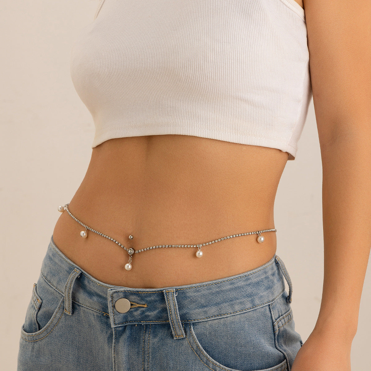 Trendy round bead alloy tassel pendant waist chain BodyChain simple temperament waist accessory for women