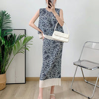 Blue printed pleated irregular vest+straight half skirt two-piece summer new fashion set for women