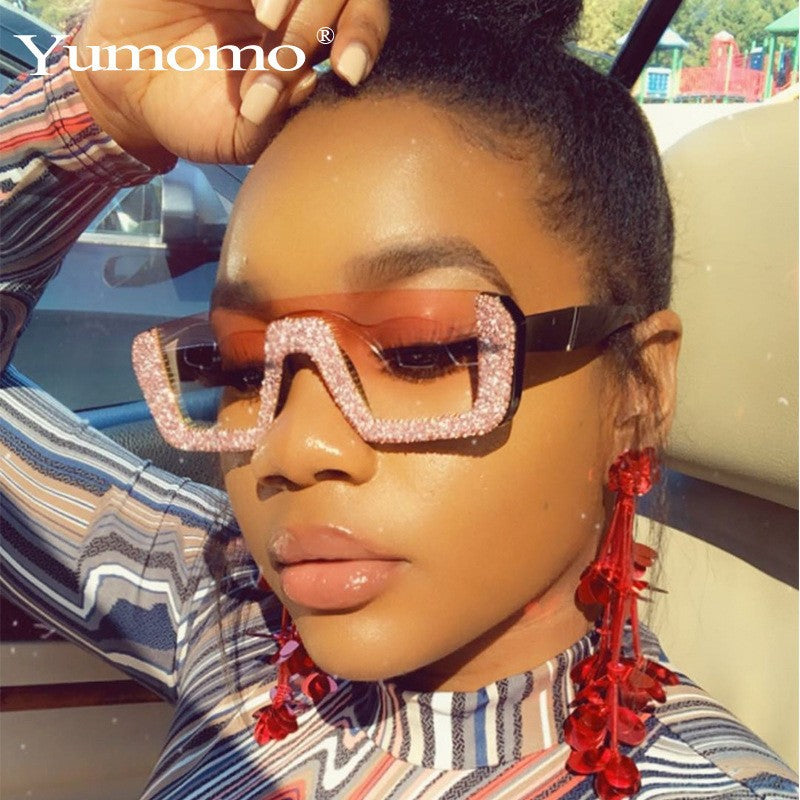 New Personality Trend Sunglasses Powder Style Diamond Square Rimless Glasses Luxury Retro Sunglasses