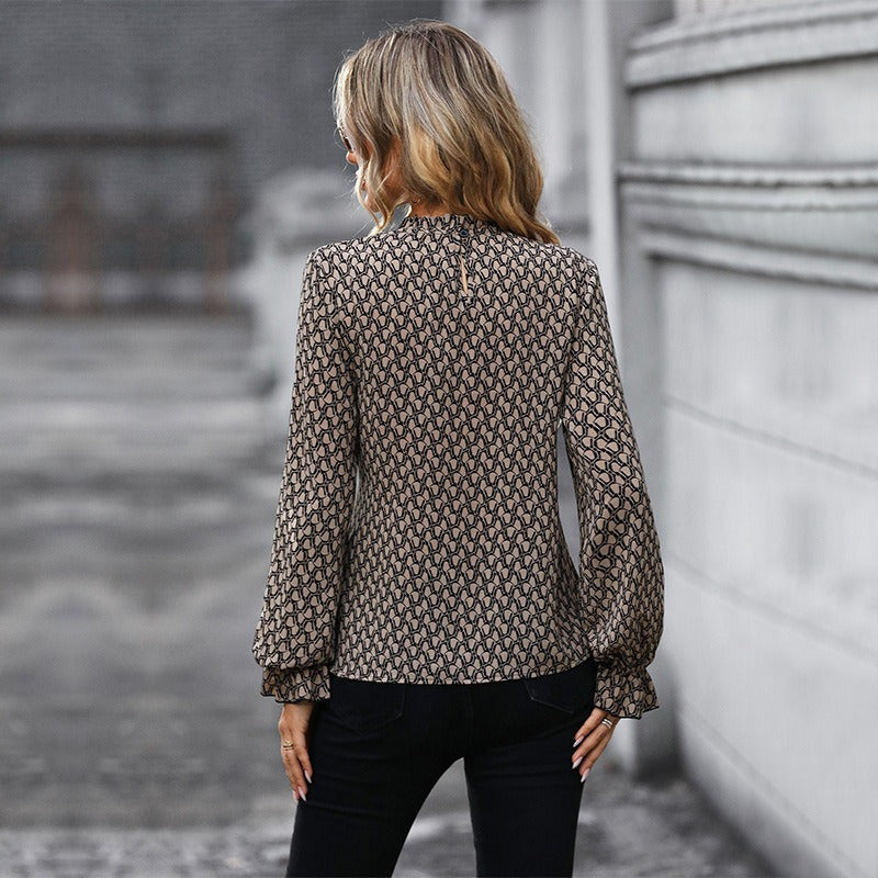 Spring and Autumn European and American women's lace up printed long sleeved slim leopard print shirt for women