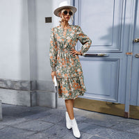 Spring and Autumn Popular Multi Color European and American Women's Long Sleeve Floral Dress