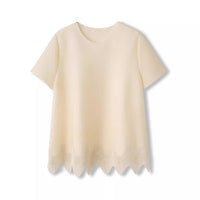Solid color pleated irregular lace edge top for women