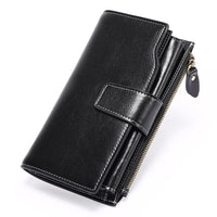 Genuine leather women's wallet long oil wax cowhide women's multi card wallet