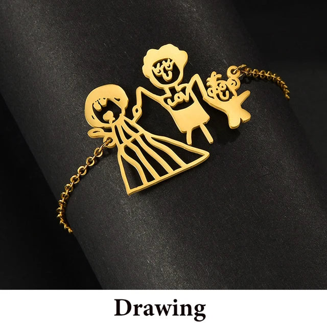 DIY Cutsom Drawing Art Necklaces Personalized Stainless Steel Kids Artwork Logol Pendant Jewelry Gifts for Family Children