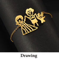 DIY Cutsom Drawing Art Necklaces Personalized Stainless Steel Kids Artwork Logol Pendant Jewelry Gifts for Family Children
