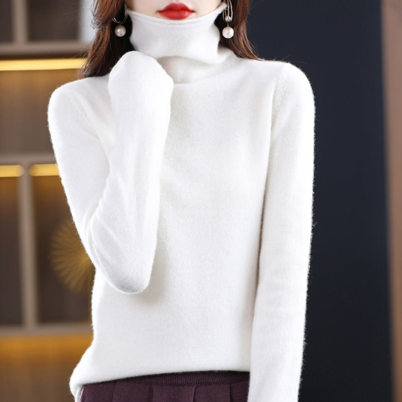 Woolen sweater, women's warm base sweater, fashionable long sleeved loose sweater, lapel top