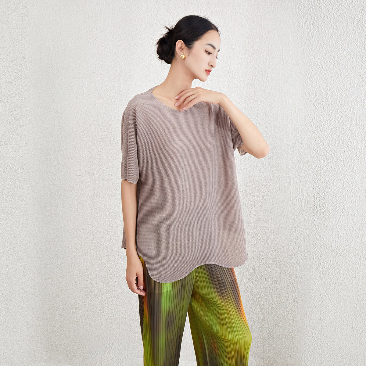 Wrinkle T-shirt Loose Irregular Fashion Top for Women