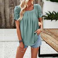 Spring/Summer Casual Solid Color Square Neck Shirt Top