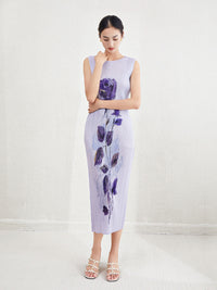 Elegant and elegant print, loose and slimming round neck, sleeveless summer new pleated skirt