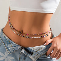Summer beach rice bead double-layer waist chain waist chain ethnic style elastic bead waist accessory