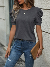 New European and American Summer Women's Casual Solid Color Bubble Sleeve Top for Women