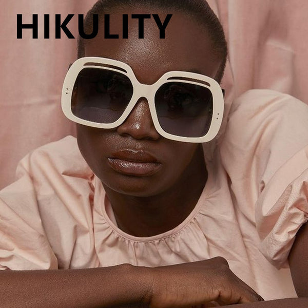 Vintage Oversized Square Rivet Sunglasses For Women New Fashion Brand Hollow Bend Leg Sun Glasses Female Elegant Beige Eyewear