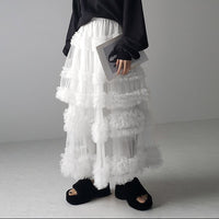 Japanese style half length skirt for women with anti glare three-layer handmade patchwork mesh A-line skirt