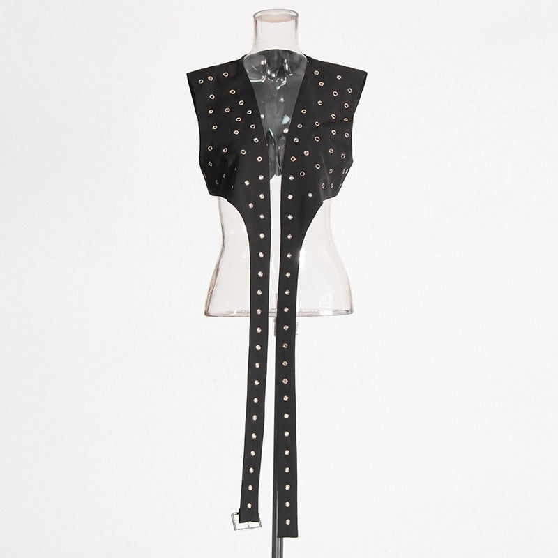 Vest Fashion Versatile Lace up Handmade Rivet Sleeveless Tank Top for Women