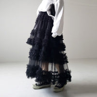 Japanese style half length skirt for women with anti glare three-layer handmade patchwork mesh A-line skirt