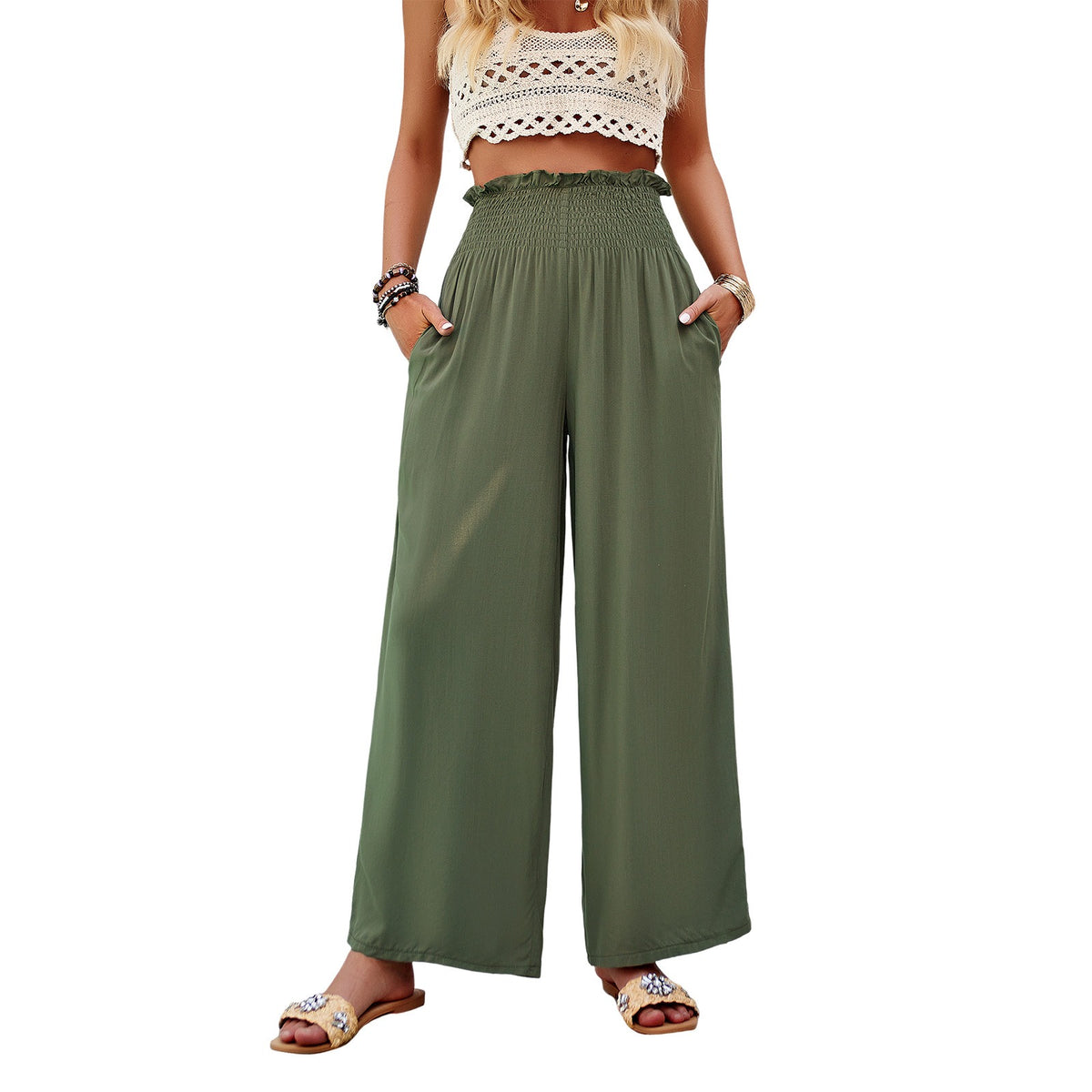 Spring and summer foreign trade temperament casual solid color loose pants
