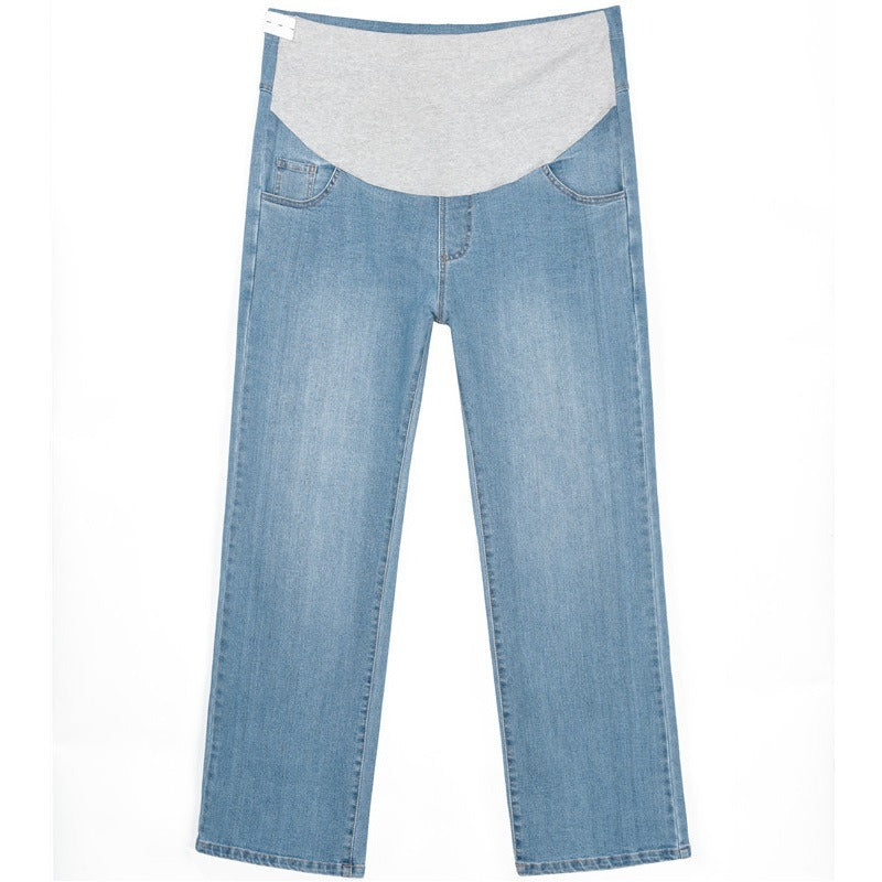 Pregnant women's denim wide leg floor mop soft underbelly pants plus size