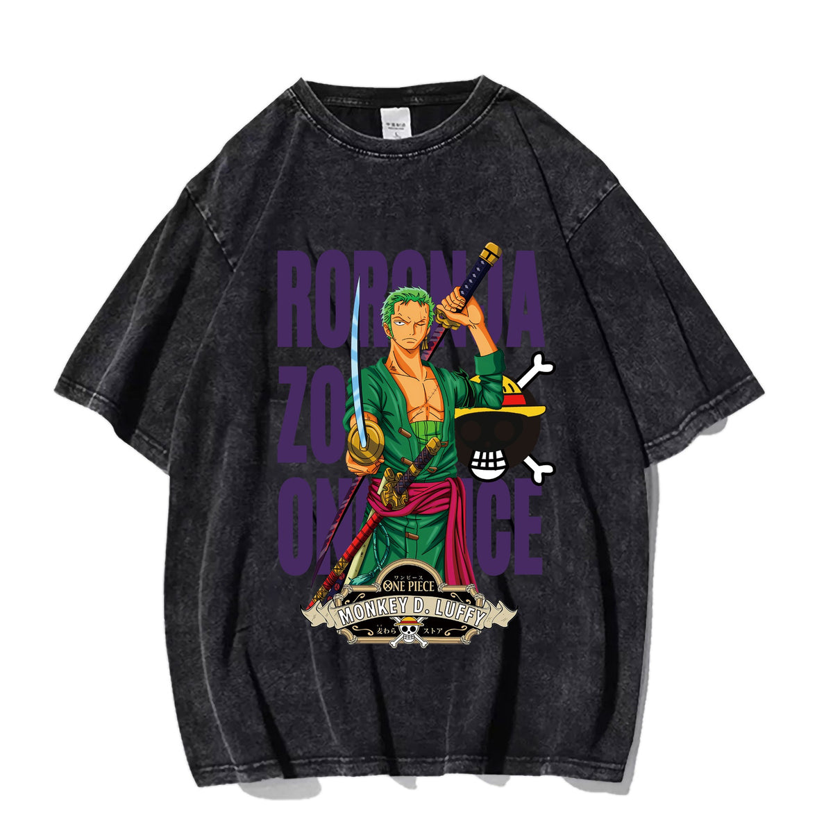 Washed old pirate king Solon pure cotton short sleeved T-shirt trendy Japanese anime Zoro