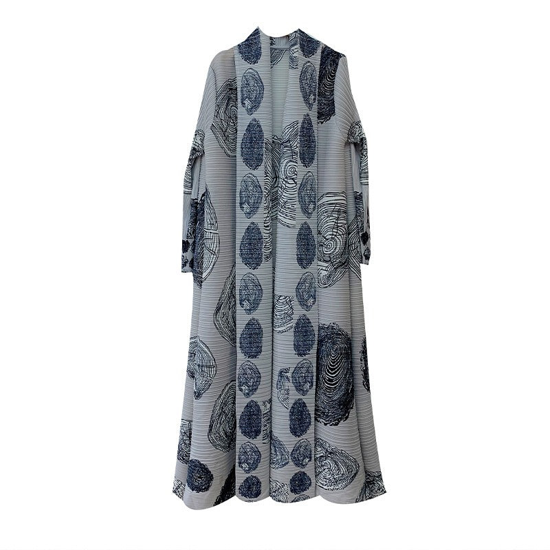 Long trench coat women's pleated loose print Middle Eastern cardigan long robe trend