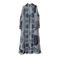 Long trench coat women's pleated loose print Middle Eastern cardigan long robe trend
