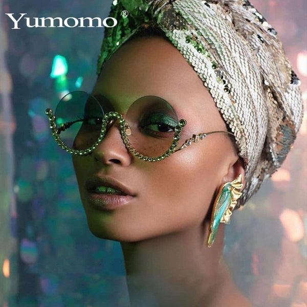 New Gorgeous Diamond-Studded Sunglasses Fashion Round Frame Ladies Trend Glasses Stage Photo Studio Street Shooting Decorative Sunglasses