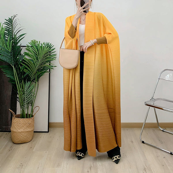 Lace up bat sleeve pleated windbreaker women's loose long pressed pleated jacket top
