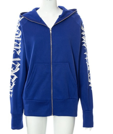 Solid color letter printed Kepeng hooded long sleeved sweatshirt