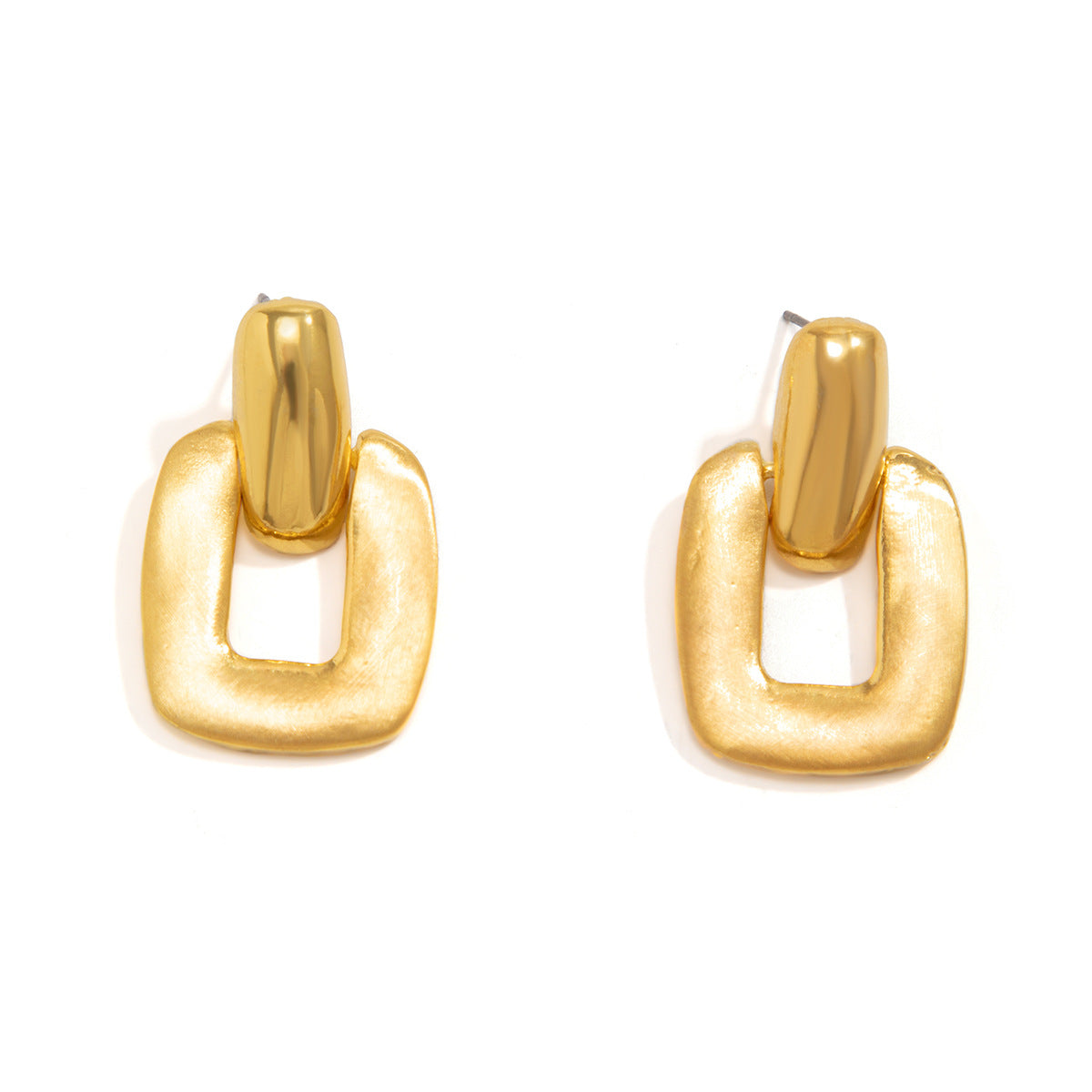 Retro Hong Kong style metal alloy versatile temperament button geometric earrings