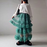 Japanese style half length skirt for women with anti glare three-layer handmade patchwork mesh A-line skirt